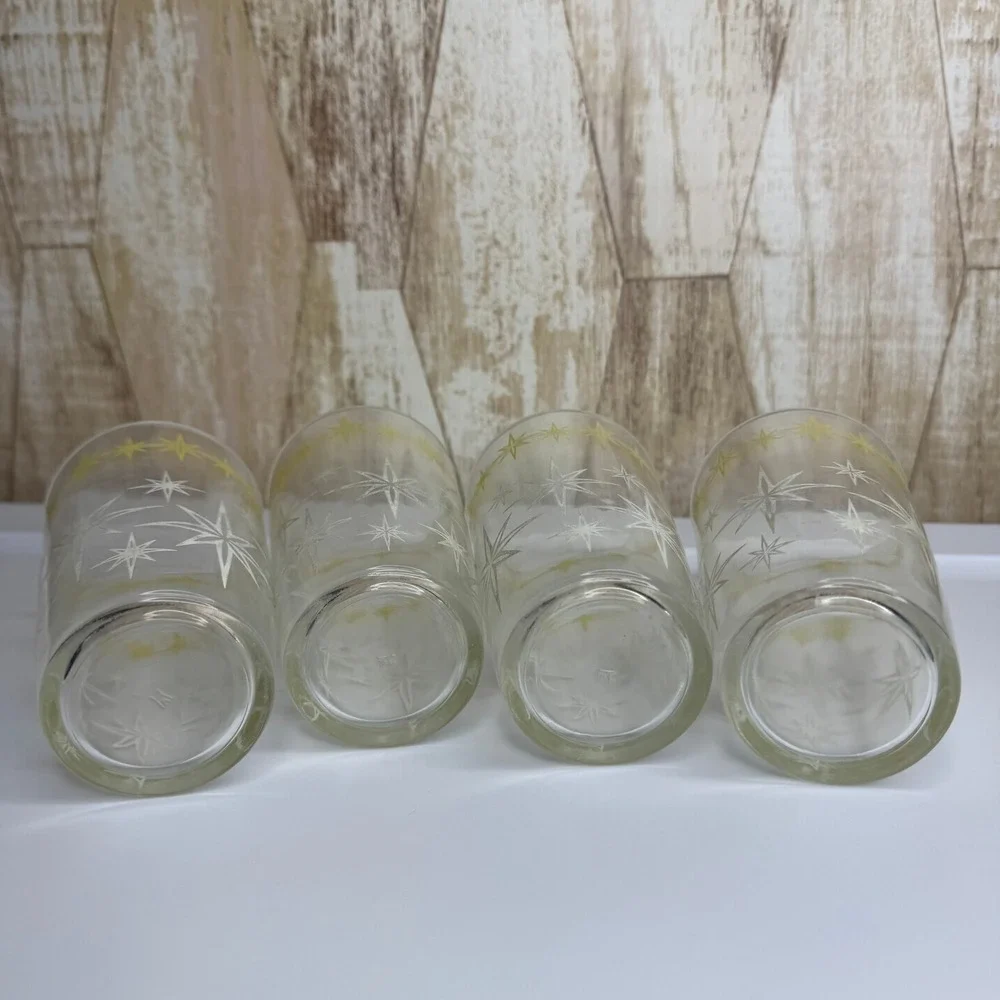 Vintage Hazel Atlas Starburst Glass Tumblers Set of 4 Yellow White Mid Century